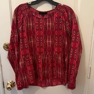 Sanctuary red and beige paisley long sleeved popover Blouse, sz S.